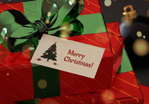 Christmas Gift Pile With Card Mockup
