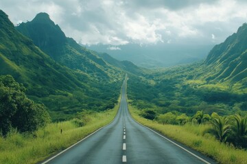Fototapeta premium Serene Road Through Lush Mountain Landscape