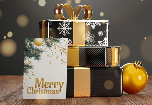 Christmas Gifts With Greeting Card Mockup
