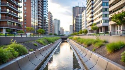 Drainage Channel Collecting Rainwater on City Outskirts for Urban Infrastructure and Stormwater Management






