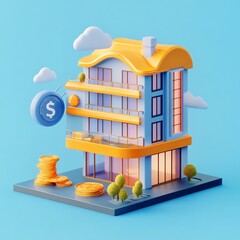 Obraz premium 3D Investment Icon: Property and Financial Growth Illustration Logo