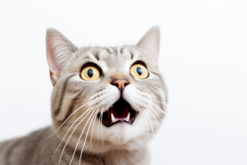 The  cat reacting with surprise, wide eyes and open mouth