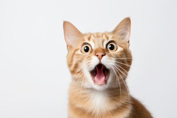 The  cat reacting with surprise, wide eyes and open mouth