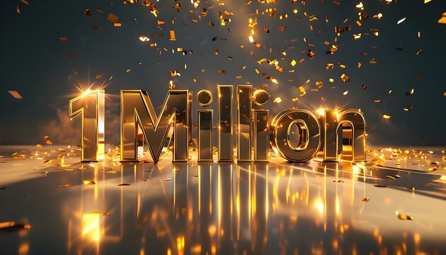 Golden 1 Million Celebration with Confetti, Shiny Milestone Graphic for Achievements