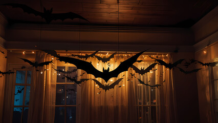bat silhouette decorations for a Halloween event