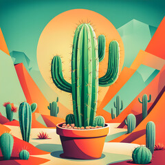 Illustration of cactus on the abstract background.
