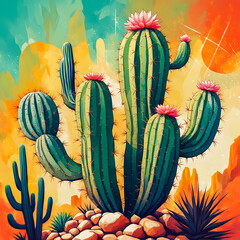 Illustration of cactus on the abstract background.