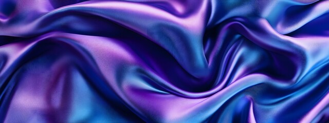 Obraz premium Blue and purple silk satin fabric background with wavy folds