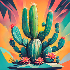 Illustration of cactus on the abstract background.