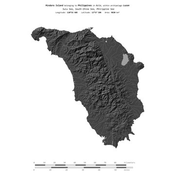 Mindoro Island. Philippines. Shape on white. Bilevel