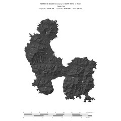 Namhae-do Island. South Korea. Shape on white. Bilevel © zelwanka