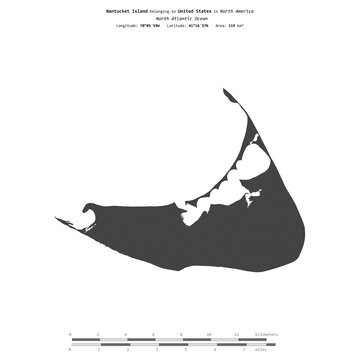 Nantucket Island. United States. Shape on white. Bilevel