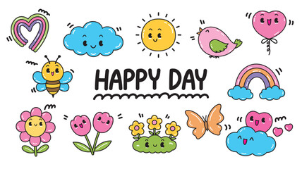 cute hand drawn kawaii cartoon graphic vector set in happy emotion theme for decorating your artwork