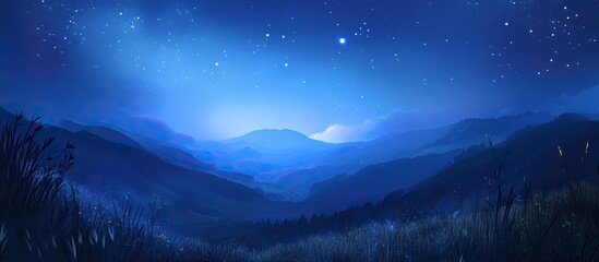 Nighttime Mountain Landscape with a Starry Sky