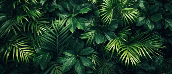 growth green tropical forest top view dark background
