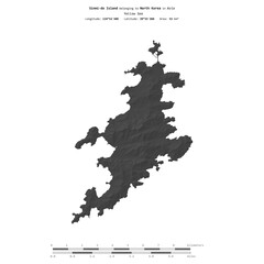 Sinmi-do Island. North Korea. Shape on white. Bilevel © zelwanka