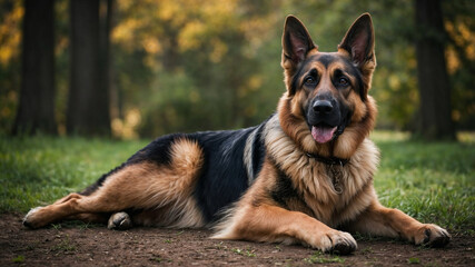 German shepherd dog lying comfortable on ground looking majestic