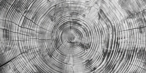 Close-up of tree rings in a black and white photo. Nature, age, and growth concept.
