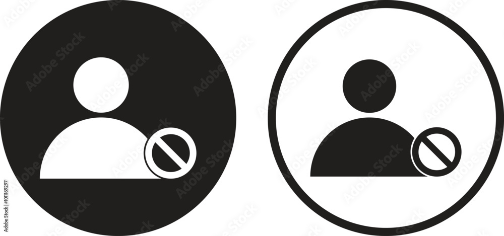 Poster block user icon set in two styles . block profile icon . banned user icon vector