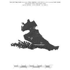 Tierra del Fuego Island. Chile, Argentina. Shape on white. Bilevel © zelwanka
