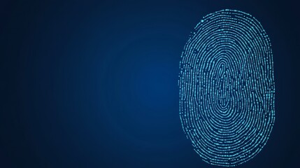 Digital Fingerprint From Binary Code on Blue, Cybersecurity and Biometric Security Concept.