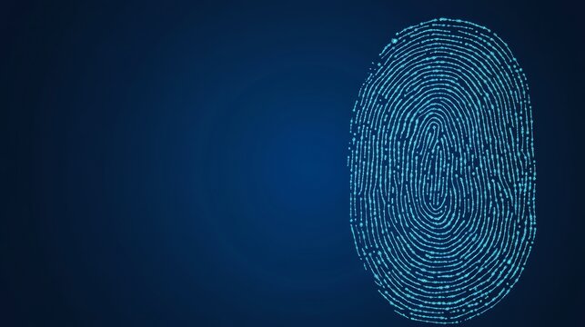 Digital Fingerprint From Binary Code on Blue, Cybersecurity and Biometric Security Concept.