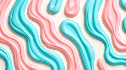 Abstract design featuring flowing pink and blue shapes on a light background.