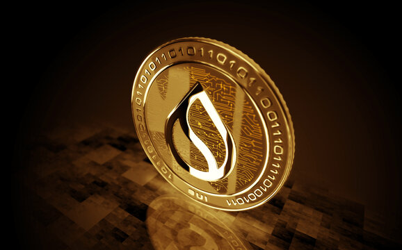 SUI cryptocurrency golden coin 3d illustration