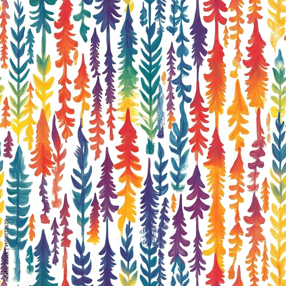 Aufkleber abstract seamless pattern with rainbow colored forest. trees and hills. background for various surfa