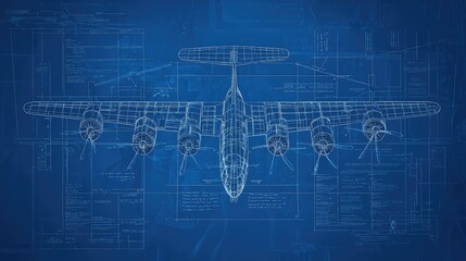Blueprint design of a vintage airplane showcasing intricate details and engineering, ideal for aviation enthusiasts and designers.