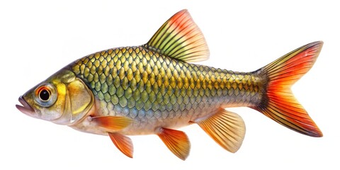 Fototapeta premium Vibrant Barb Fish Isolated on White Background - Closeup Side View for Graphic Design Projects and Creative Use