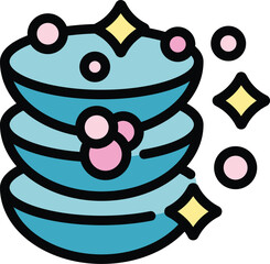 Stack of clean dishes is sparkling and gleaming, representing the concept of cleanliness and hygiene in the kitchen