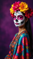 Festive Elegance Day of the Dead Día de los Muertos Mexican Woman Cultural Attire Copyspace