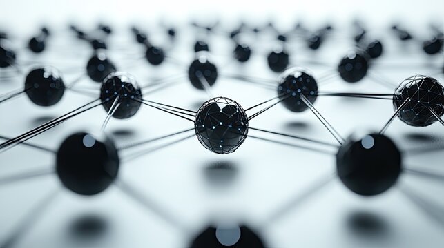 black spheres connected by lines representing nodes ,connections in network planning