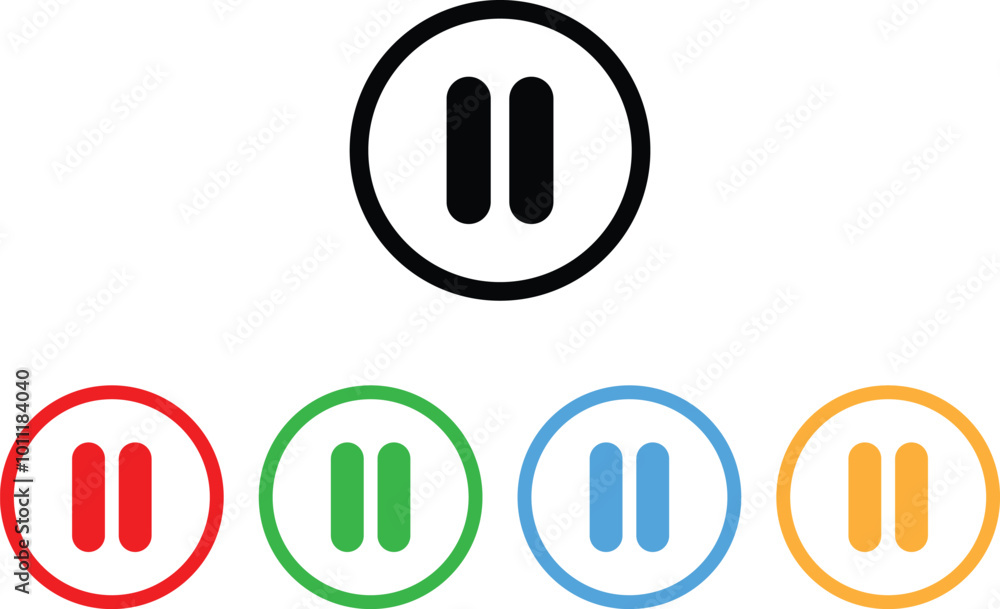 Poster colorful pause icon set in different colors . pause button icon . vector illustration