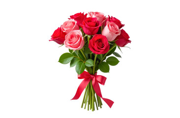 Bouquet of red roses tied with a red ribbon. Isolation on a transparent background.