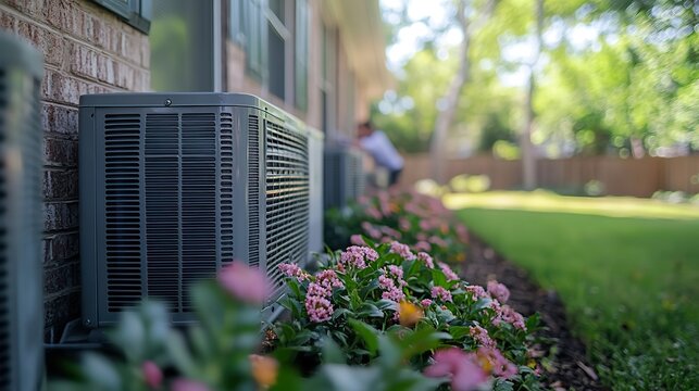 professional hvac service concept featuring technician performing maintenance on residential heating ventilation ,air conditioning system ensuring optimal performance ,energy efficiency