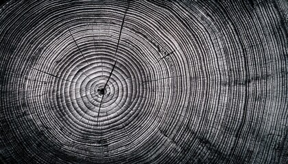 Fototapeta premium Warm gray cut wood texture. Detailed black and white texture of a felled tree trunk or stump. Rough organic tree rings with close up of end grain.