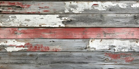Fototapeta premium Weathered Wood Panels with Red and White Paint Peeling.
