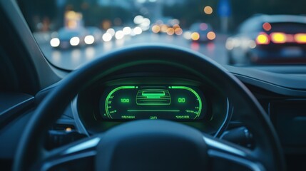 Dashboard of Modern Car in City Traffic