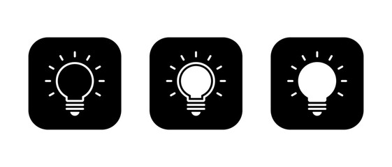 Light bulb icon set on black square. Lamp sign symbol
