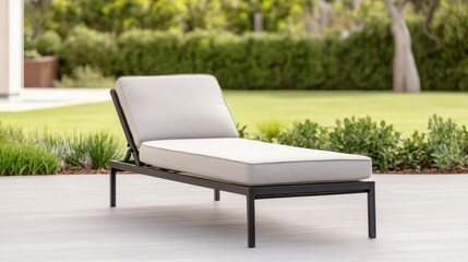 Modern Black Chaise Lounge Chair on Patio.