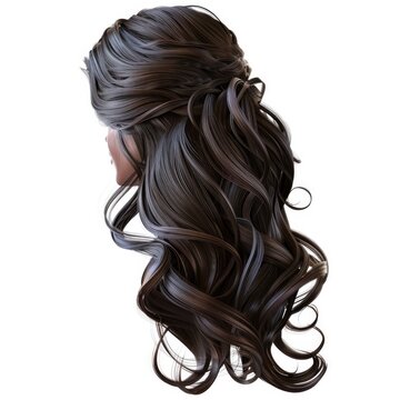 recommend clip art: Character Hair. Three-Dimensional Rendering of Curly Brown Hair Isolated on Beauty Background