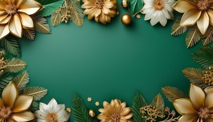 ゴールドとグリーンの華やかなクリスマスフレーム5