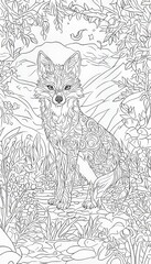 Zen Animal Coloring Page. Stylized Fox in Zentangle, Doodle Art for Adult Coloring Book.