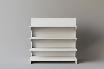 3d White Empty Product Display For Supermarket With Shelves mock up Isolated on white background. Retail shelf, ,display mockup.