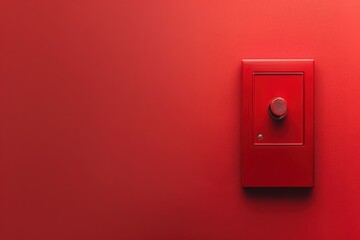 Red emergency alarm box mounted on a matching wall in a public building