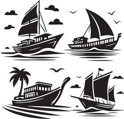 Sailing boat silhouette black and white 