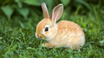 Cute Bunny Sitting on Green Grass