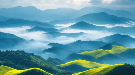 Serene Mountain Landscape with Rolling Green Hills